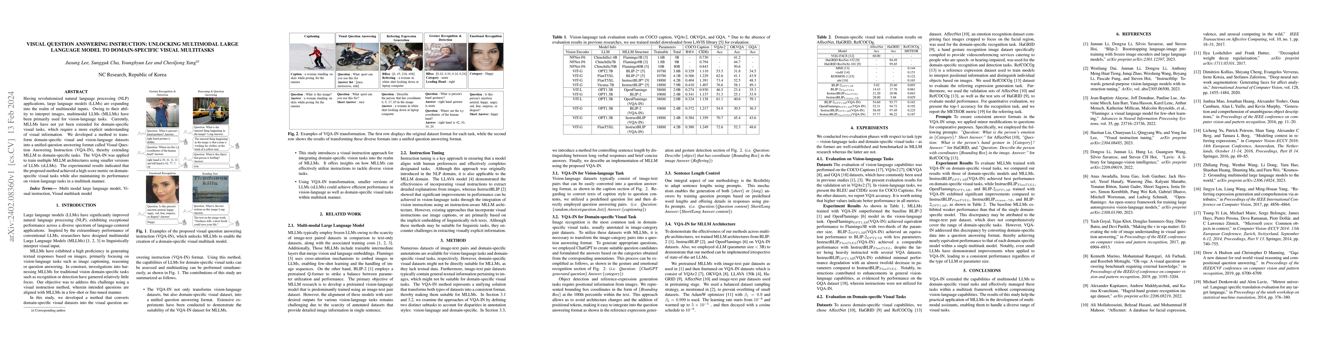 Thumbnail for Visual Question Answering Instruction: Unlocking Multimodal Large
  Language Model To Domain-Specific Visual Multitasks