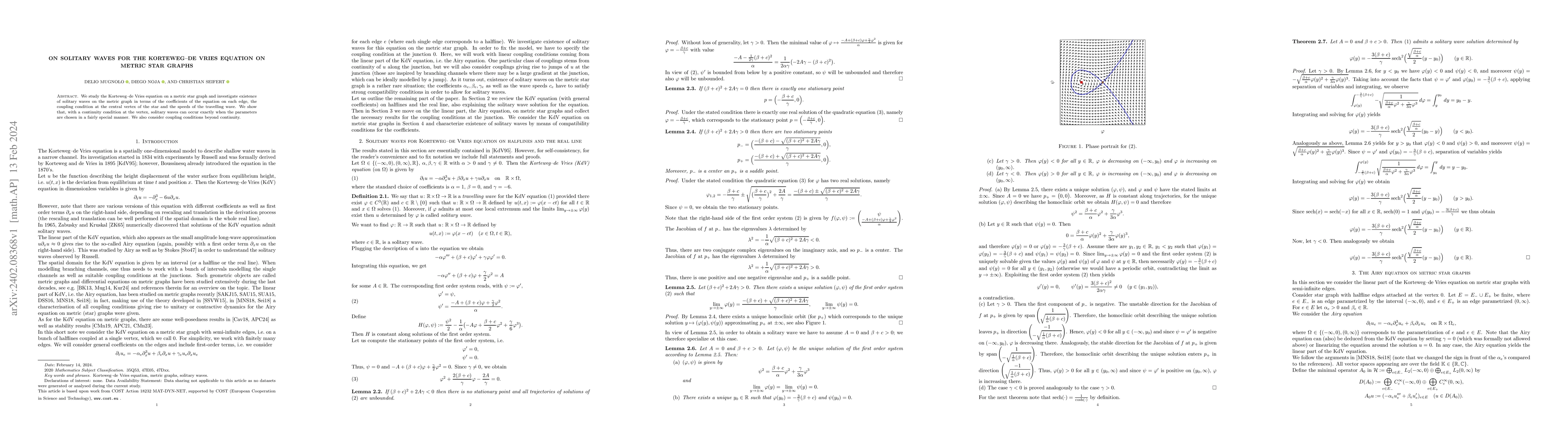 Thumbnail for On solitary waves for the Korteweg--de Vries equation on metric star
  graphs
