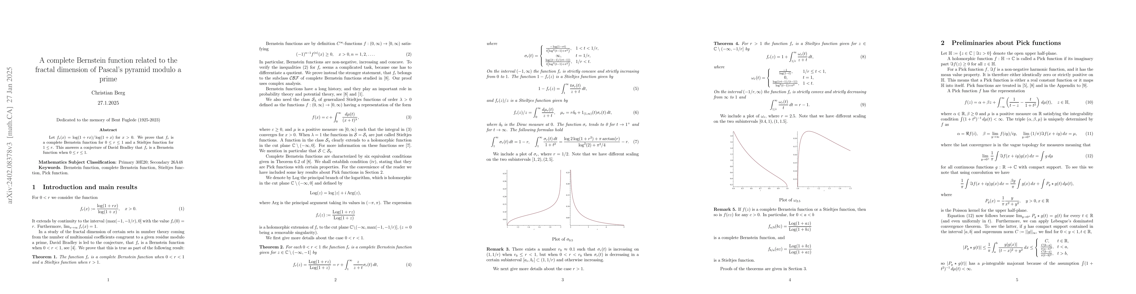 Thumbnail for A complete Bernstein function related to the fractal dimension of
  Pascal's pyramid modulo a prime