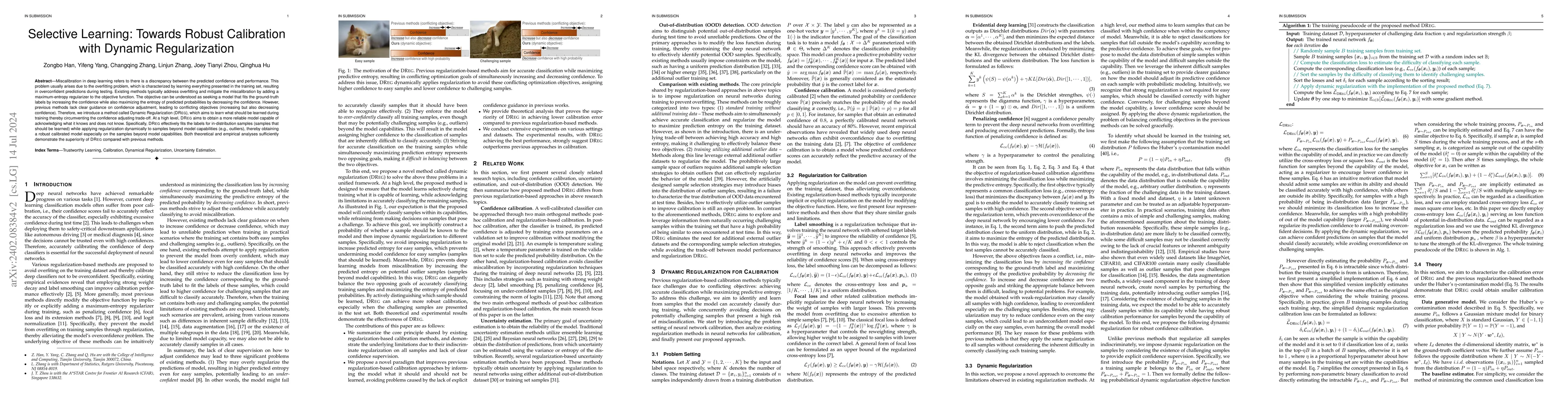 Thumbnail for Selective Learning: Towards Robust Calibration with Dynamic
  Regularization