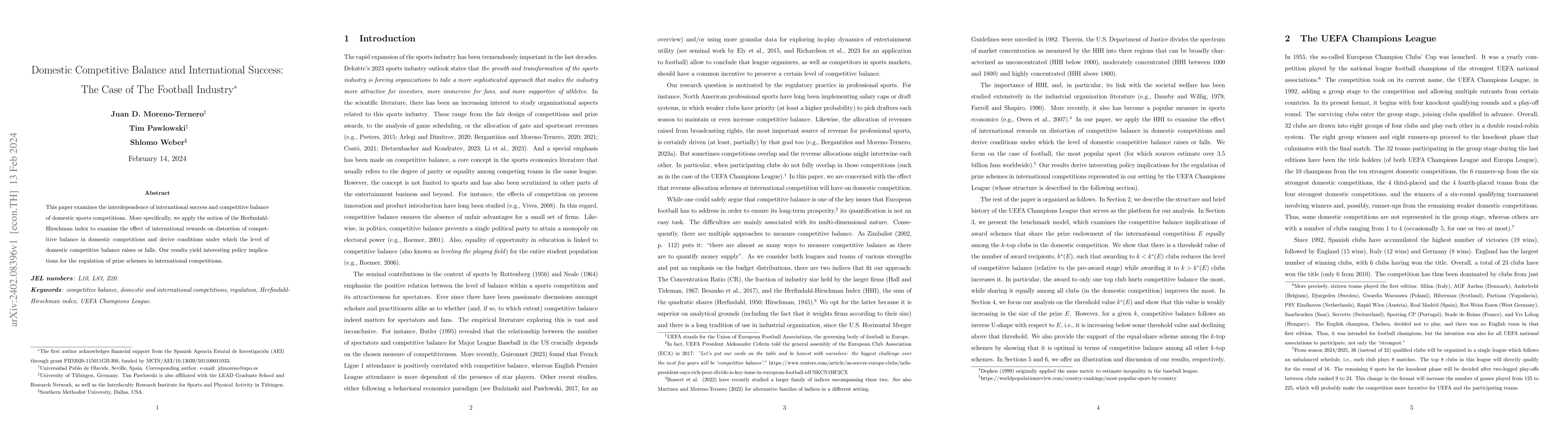 Thumbnail for Domestic Competitive Balance and International Success: The Case of The
  Football Industry