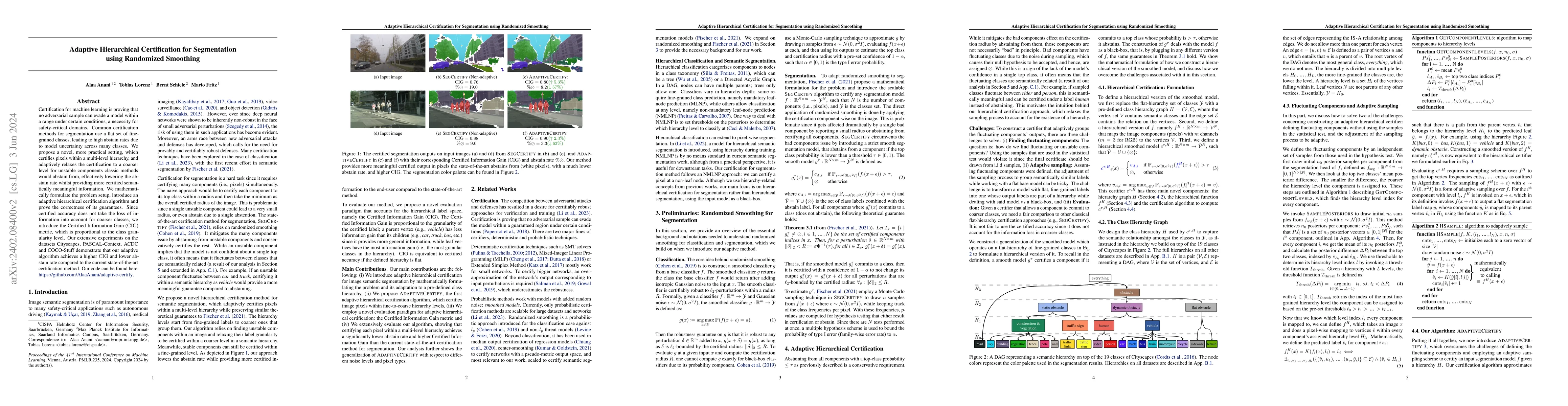 Thumbnail for Adaptive Hierarchical Certification for Segmentation using Randomized
  Smoothing