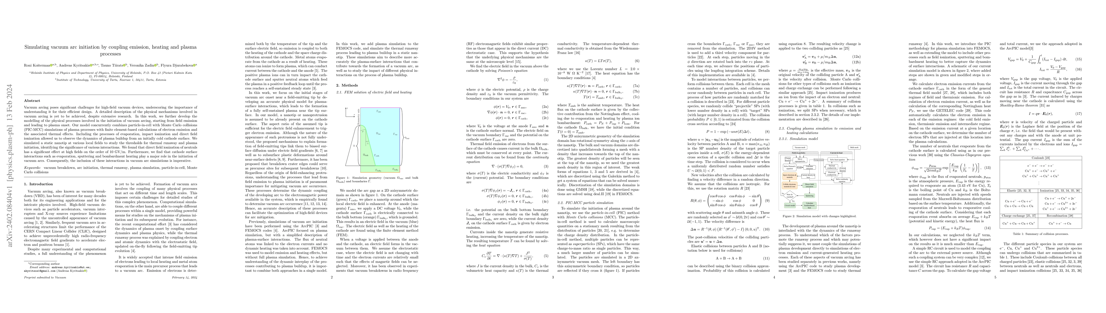 Thumbnail for Simulating vacuum arc initiation by coupling emission, heating and
  plasma processes