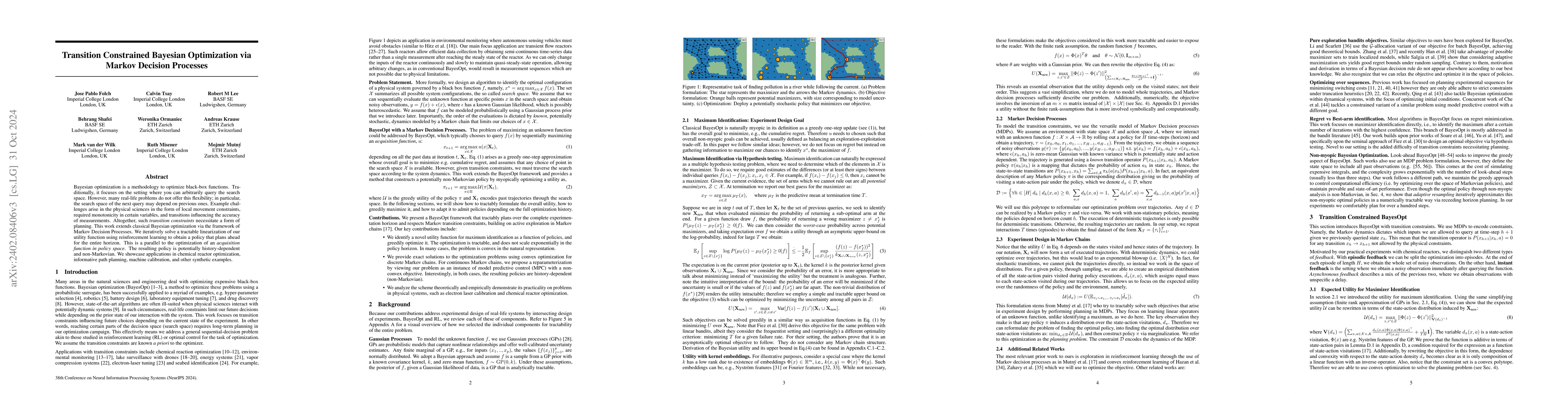Thumbnail for Transition Constrained Bayesian Optimization via Markov Decision
  Processes