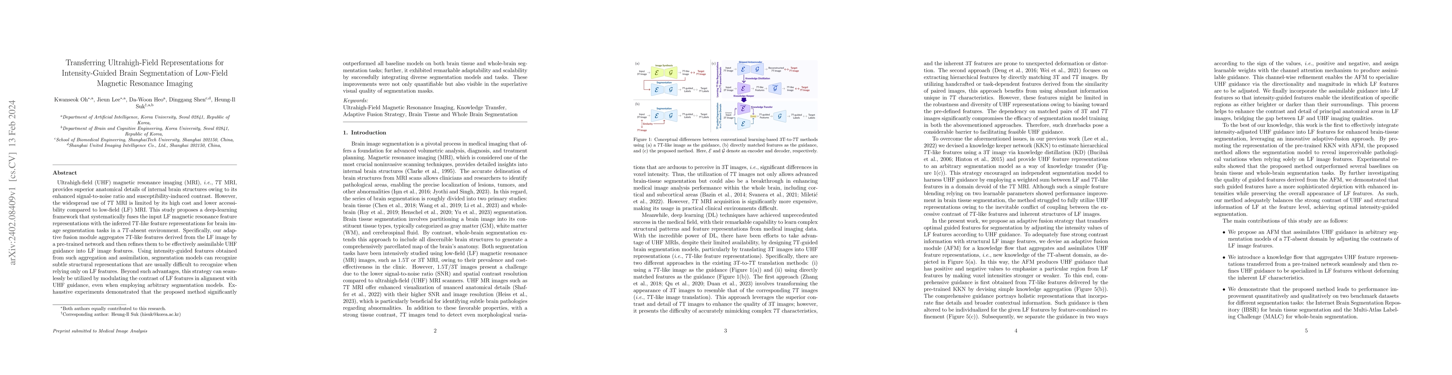 Thumbnail for Transferring Ultrahigh-Field Representations for Intensity-Guided Brain
  Segmentation of Low-Field Magnetic Resonance Imaging