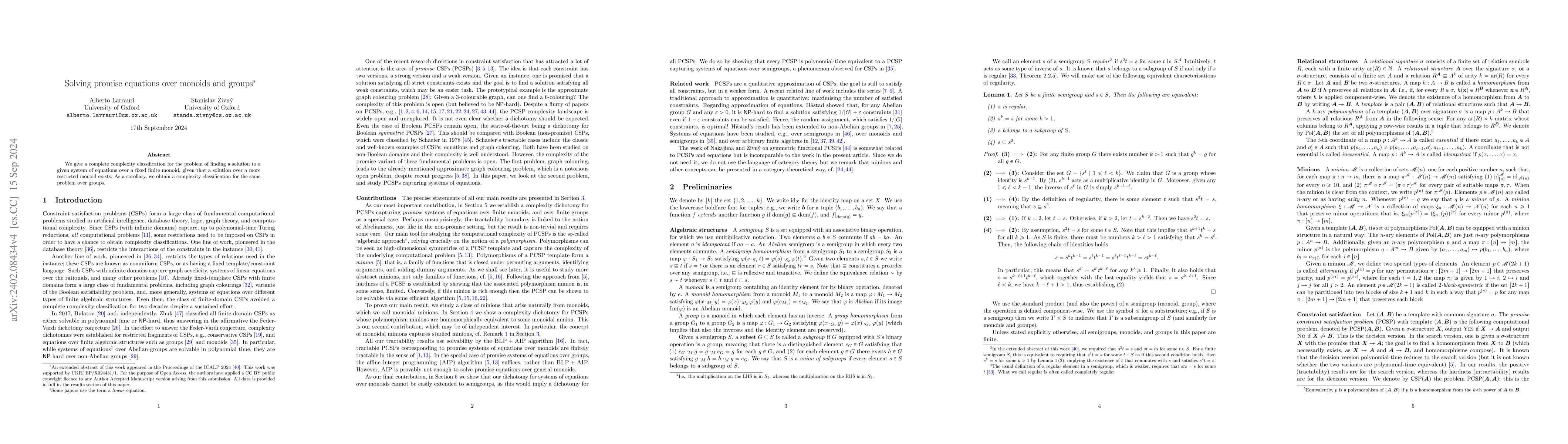 Thumbnail for Solving promise equations over monoids and groups