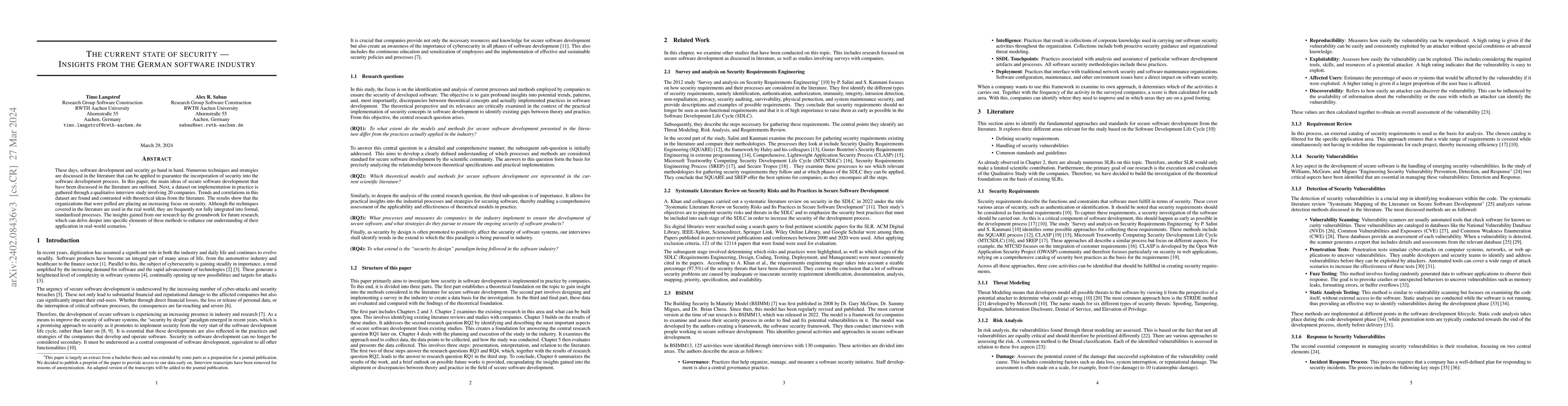 Thumbnail for The current state of security -- Insights from the German software
  industry
