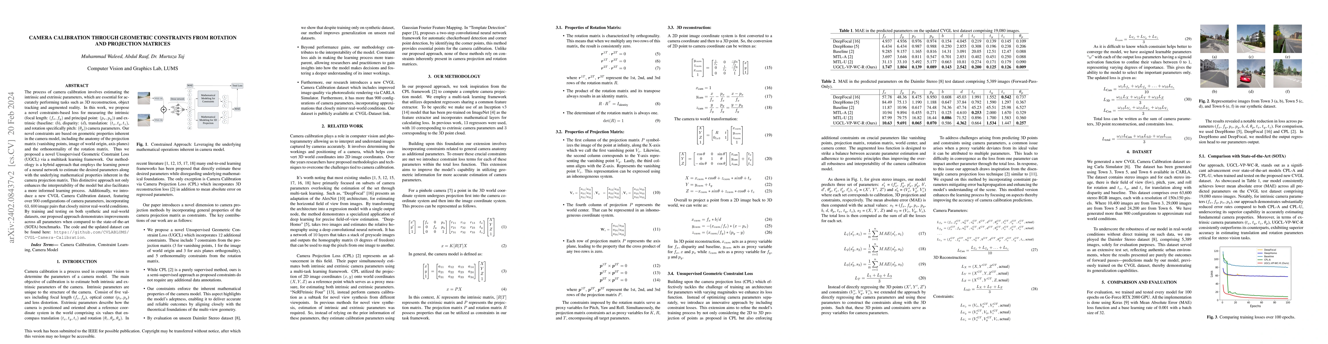 Thumbnail for Camera Calibration through Geometric Constraints from Rotation and
  Projection Matrices
