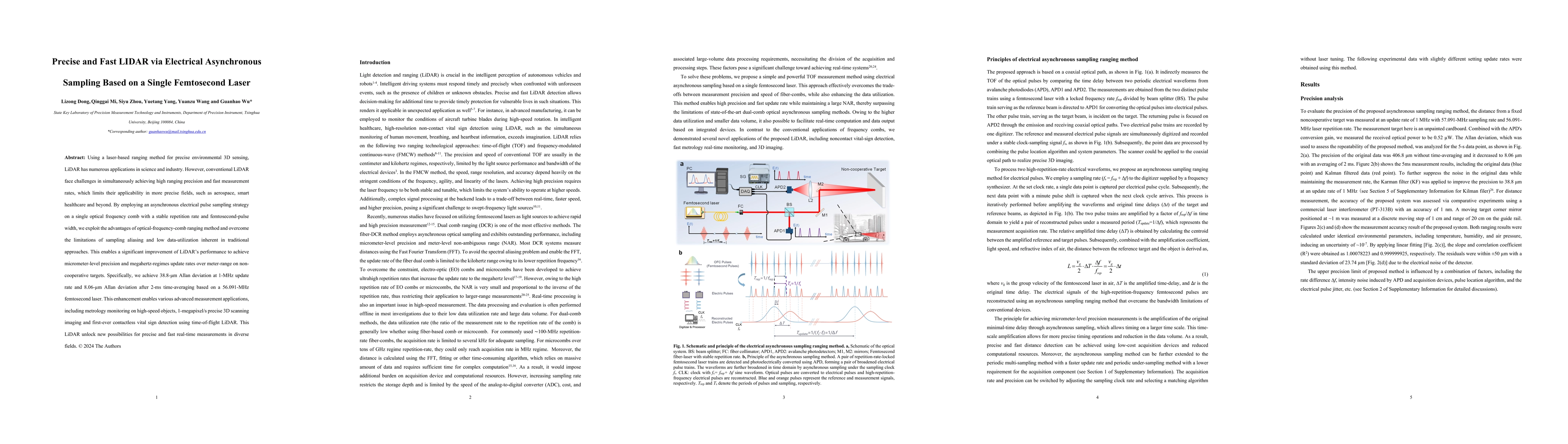 Thumbnail for Precise and Fast LIDAR via Electrical Asynchronous Sampling Based on a
  Single Femtosecond Laser