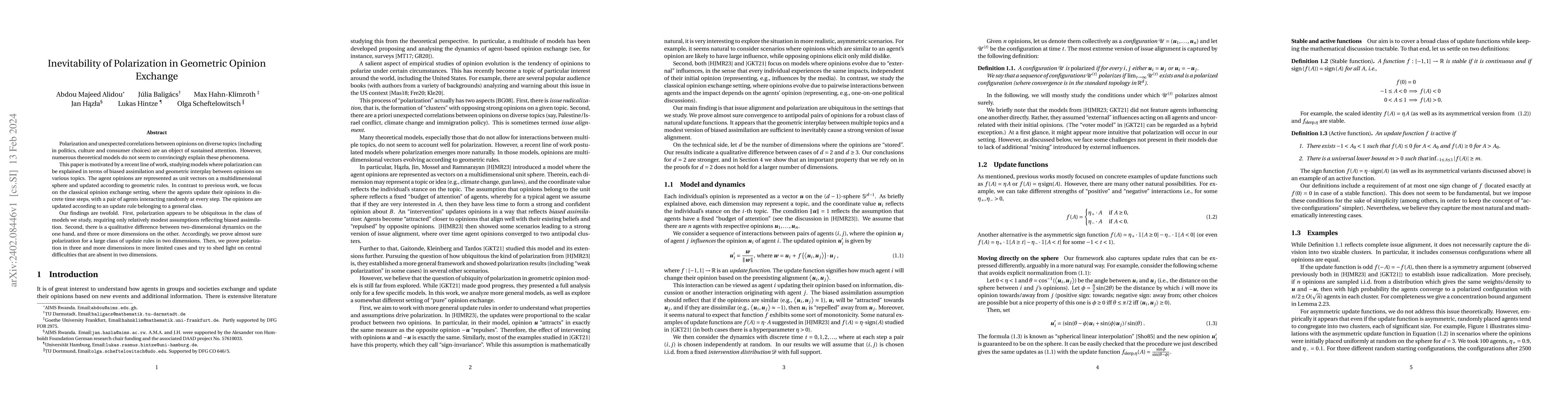 Thumbnail for Inevitability of Polarization in Geometric Opinion Exchange