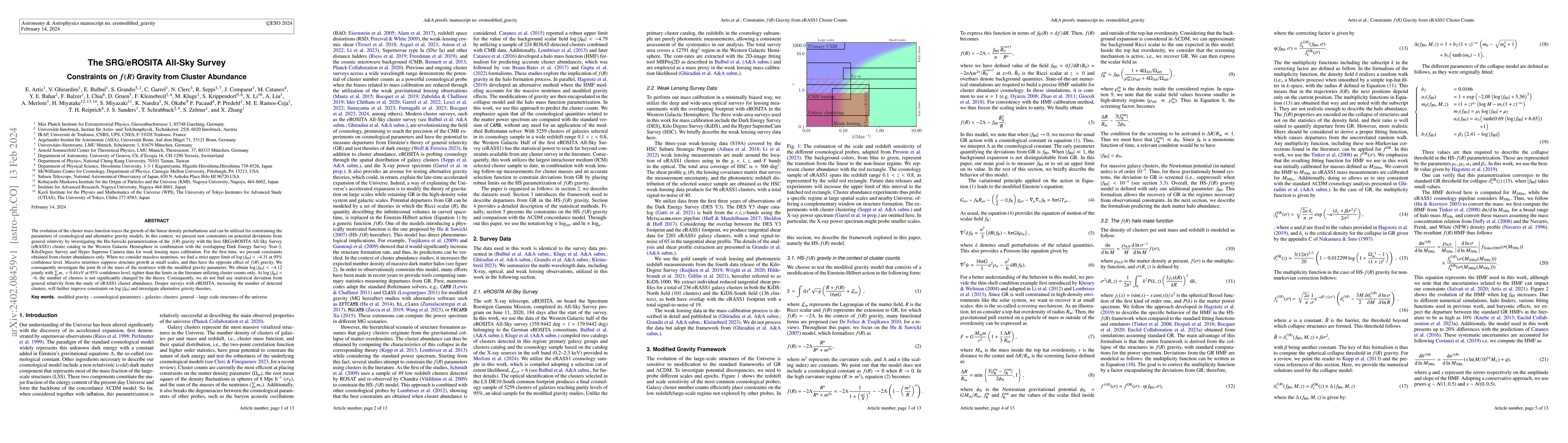 Thumbnail for The SRG-eROSITA All-Sky Survey : Constraints on f(R) Gravity from
  Cluster Abundance