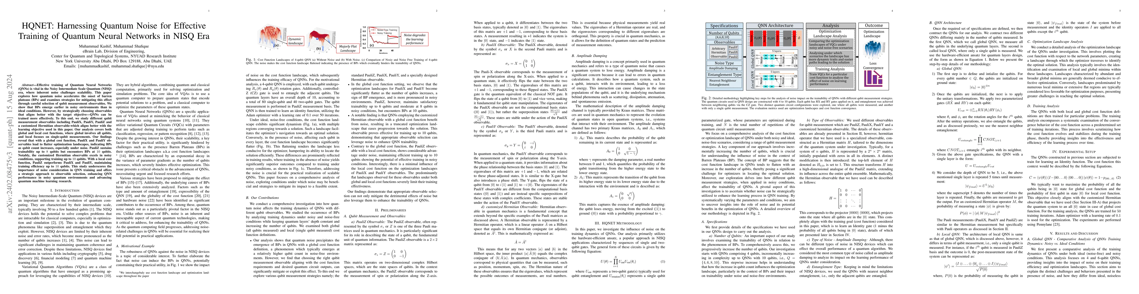 Thumbnail for HQNET: Harnessing Quantum Noise for Effective Training of Quantum Neural
  Networks in NISQ Era