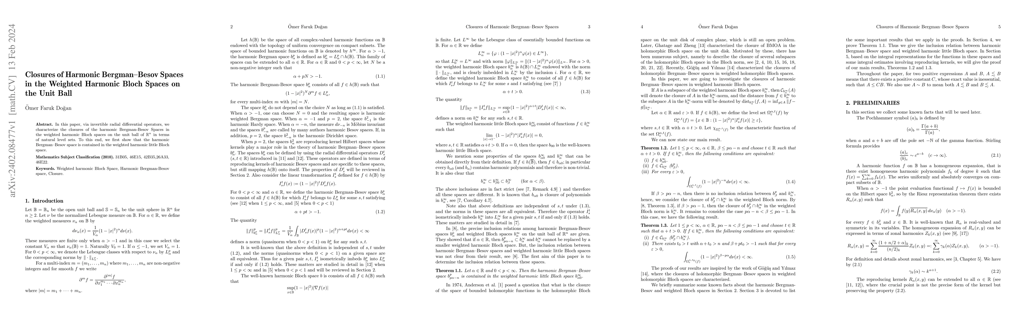 Thumbnail for Closures of Harmonic Bergman Besov Spaces in the Weighted Harmonic Bloch
  Spaces on the Unit Ball