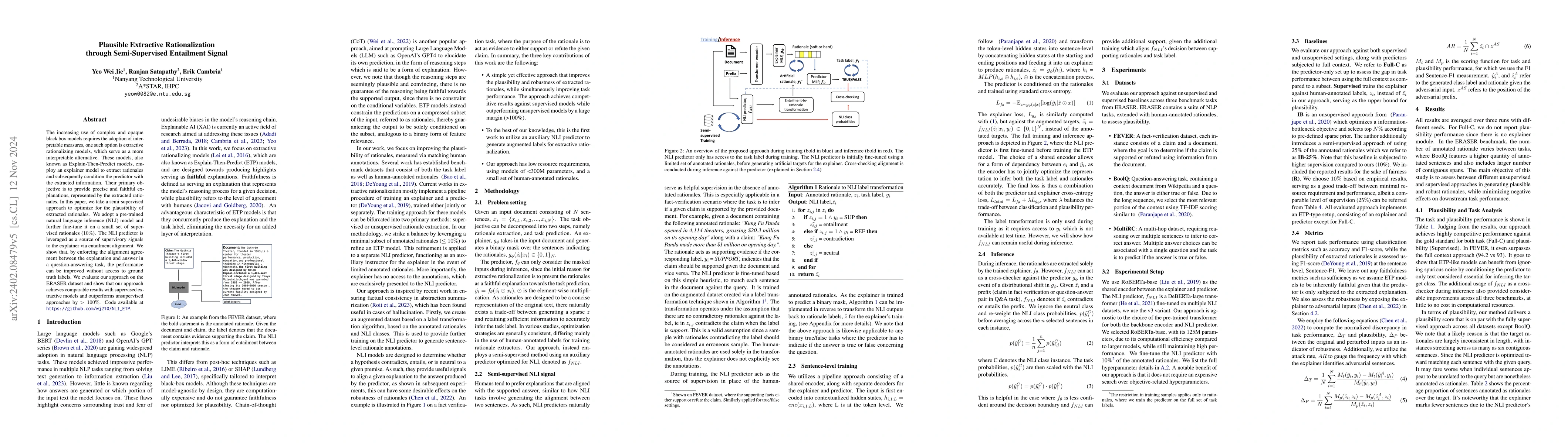 Thumbnail for Plausible Extractive Rationalization through Semi-Supervised Entailment
  Signal