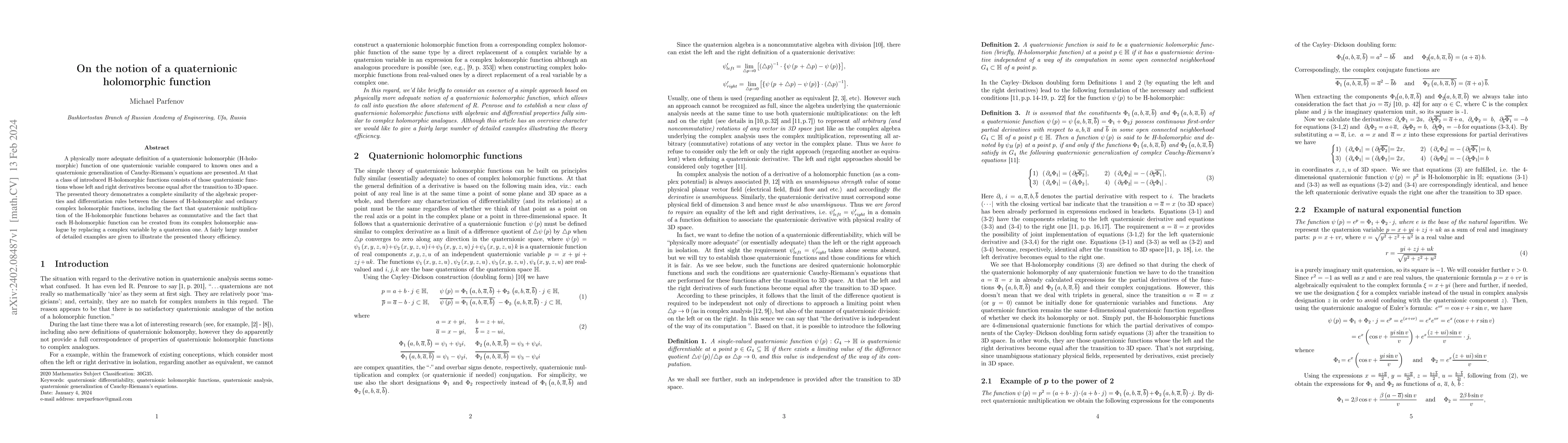Thumbnail for On the notion of a quaternionic holomorphic function
