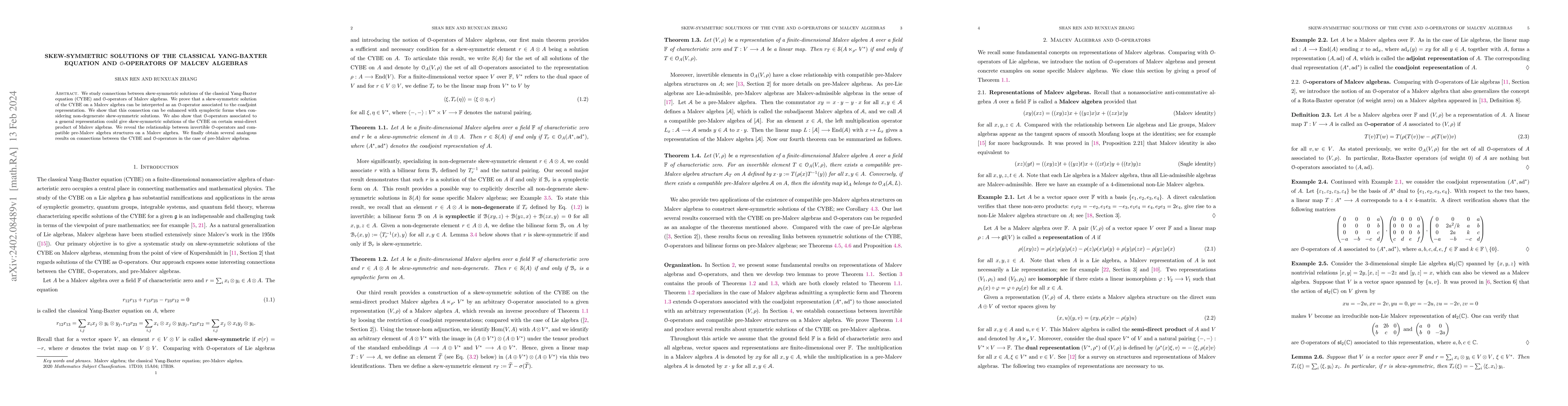Thumbnail for Skew-symmetric solutions of the classical Yang-Baxter equation and
  $\mathcal{O}$-operators of Malcev algebras