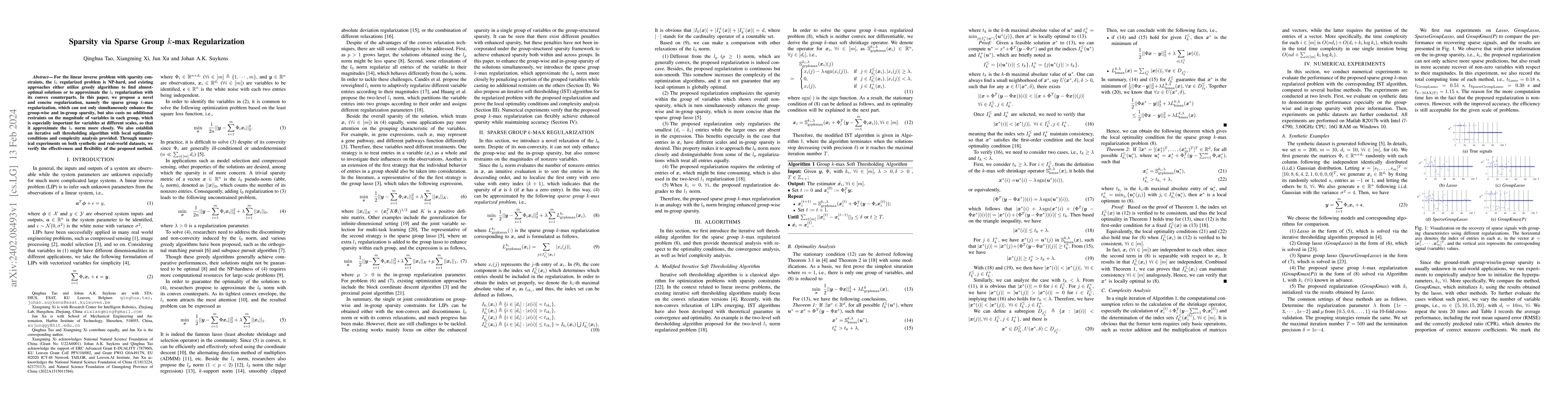Thumbnail for Sparsity via Sparse Group $k$-max Regularization