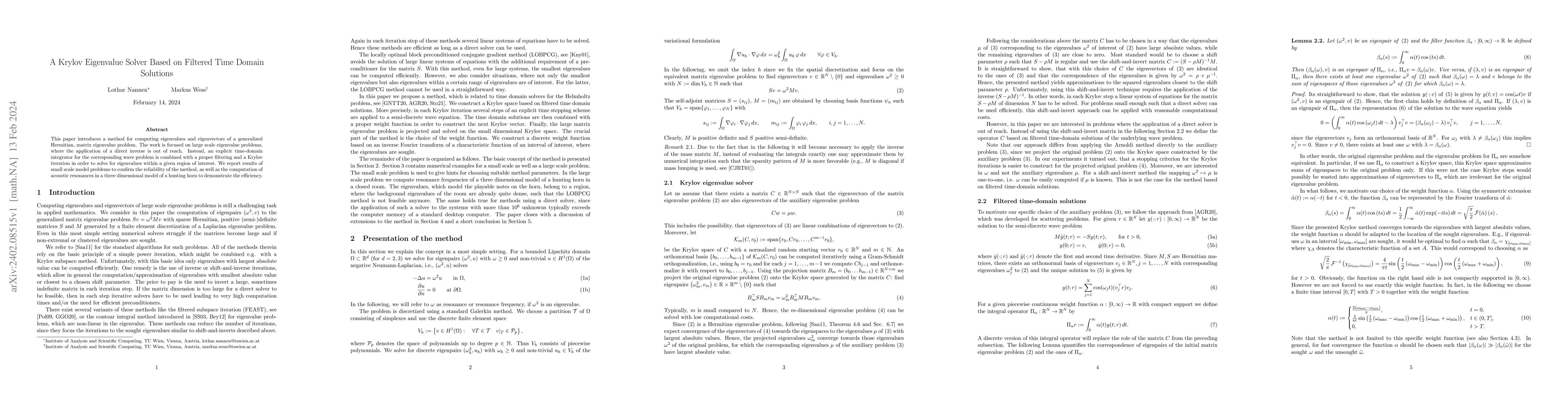 Thumbnail for A Krylov Eigenvalue Solver Based on Filtered Time Domain Solutions