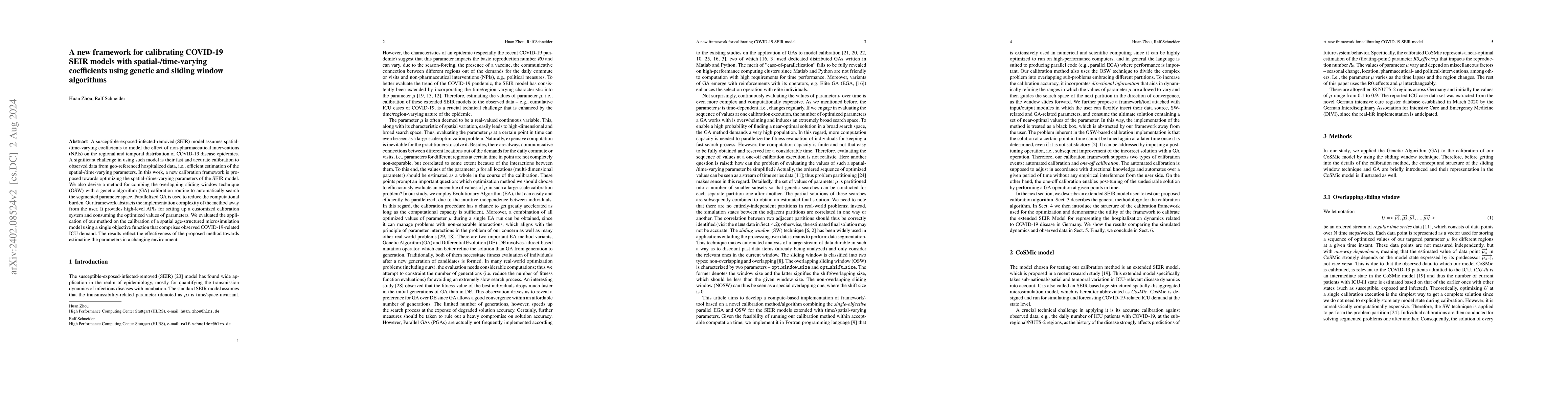 Thumbnail for A new framework for calibrating COVID-19 SEIR models with
  spatial-/time-varying coefficients using genetic and sliding window
  algorithms