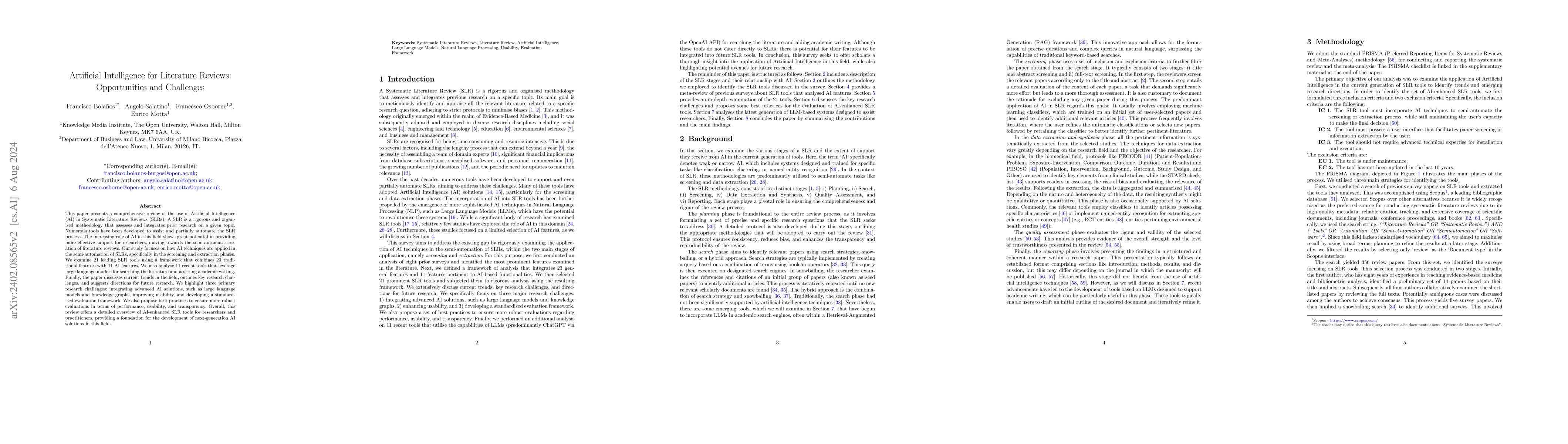 Thumbnail for Artificial Intelligence for Literature Reviews: Opportunities and
  Challenges