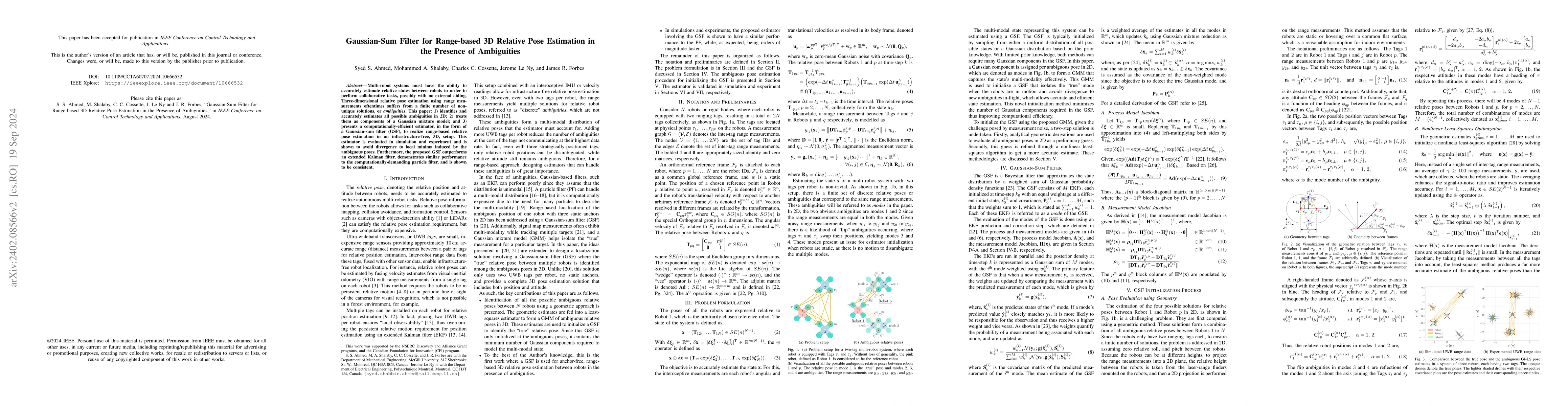 Thumbnail for Gaussian-Sum Filter for Range-based 3D Relative Pose Estimation in the
  Presence of Ambiguities