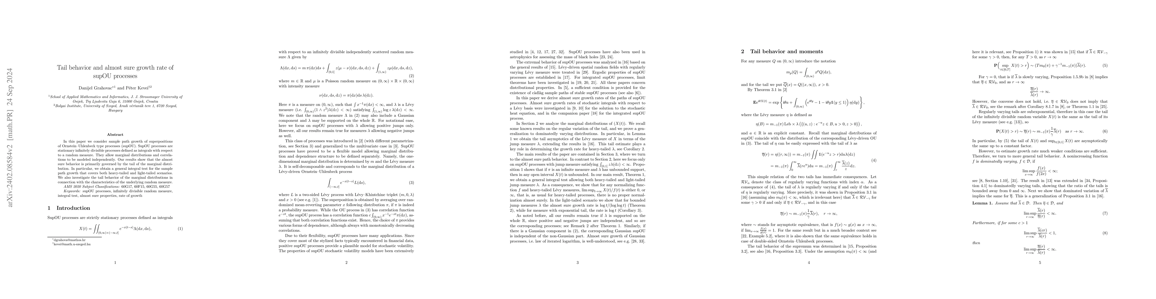 Thumbnail for Tail behavior and sample path properties of positive supOU processes