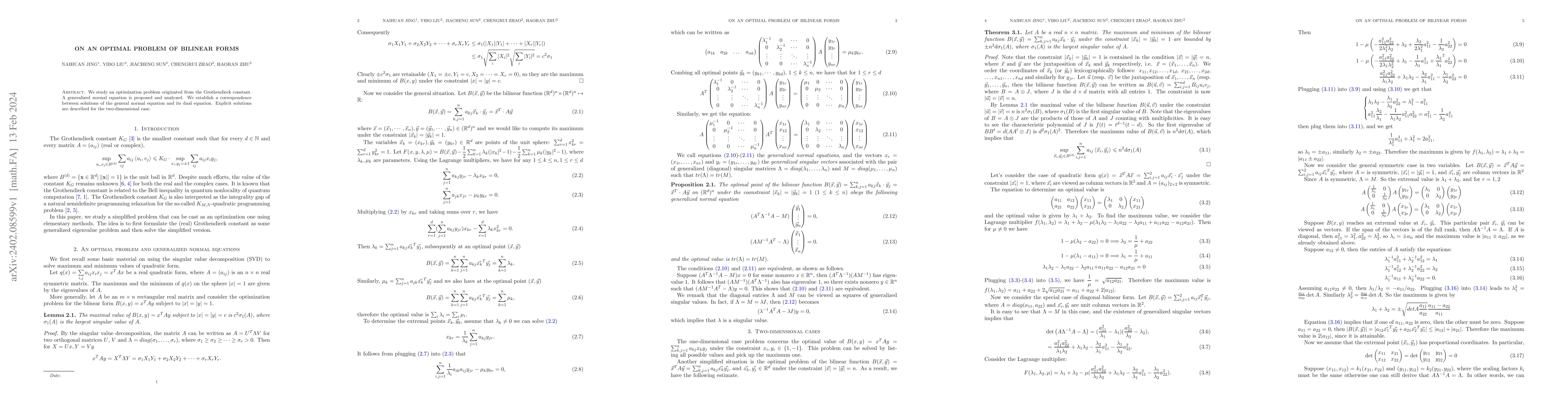 Thumbnail for On an optimal problem of bilinear forms