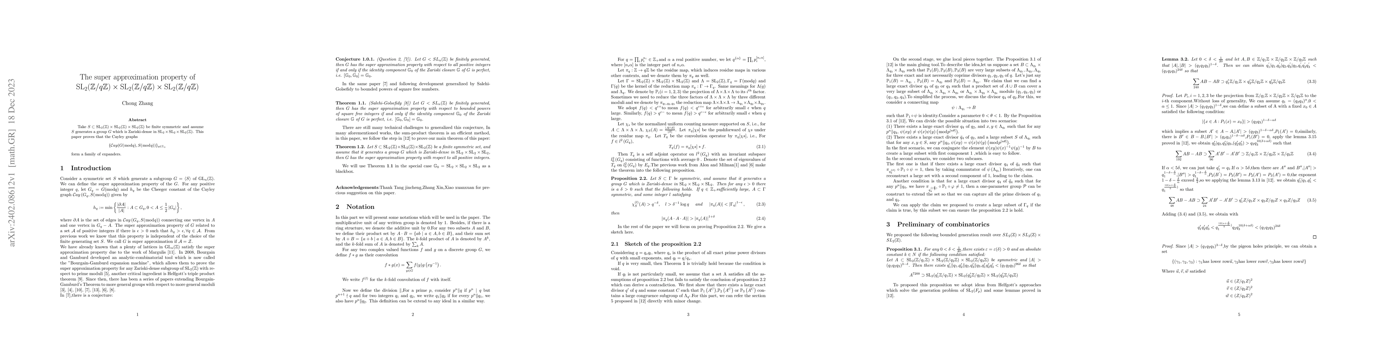 Thumbnail for The super approximation property of
  $\mathrm{SL}_2(\mathbb{Z}/q\mathbb{Z}) \times
  \mathrm{SL}_2(\mathbb{Z}/q\mathbb{Z}) \times
  \mathrm{SL}_2(\mathbb{Z}/q\mathbb{Z})$