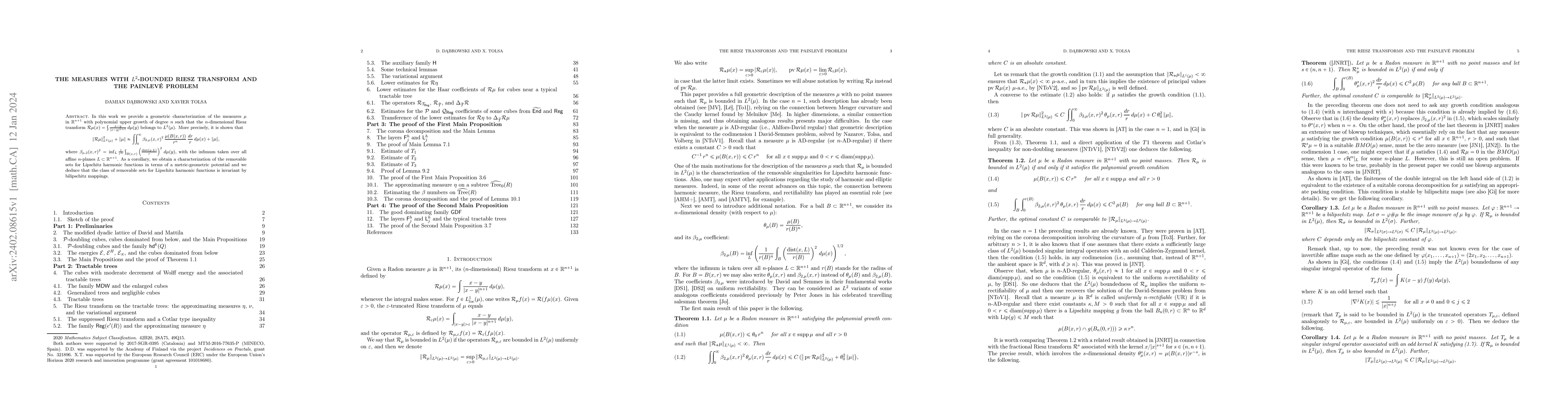 Thumbnail for The measures with $L^2$-bounded Riesz transform and the Painlev\'e
  problem