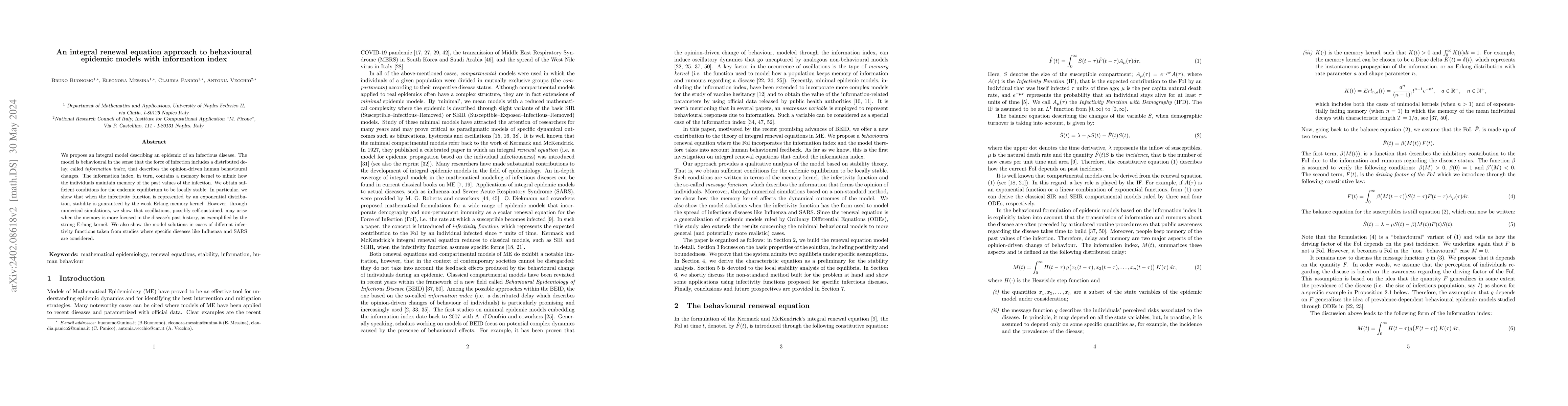 Thumbnail for An integral renewal equation approach to behavioural epidemic models
  with information index
