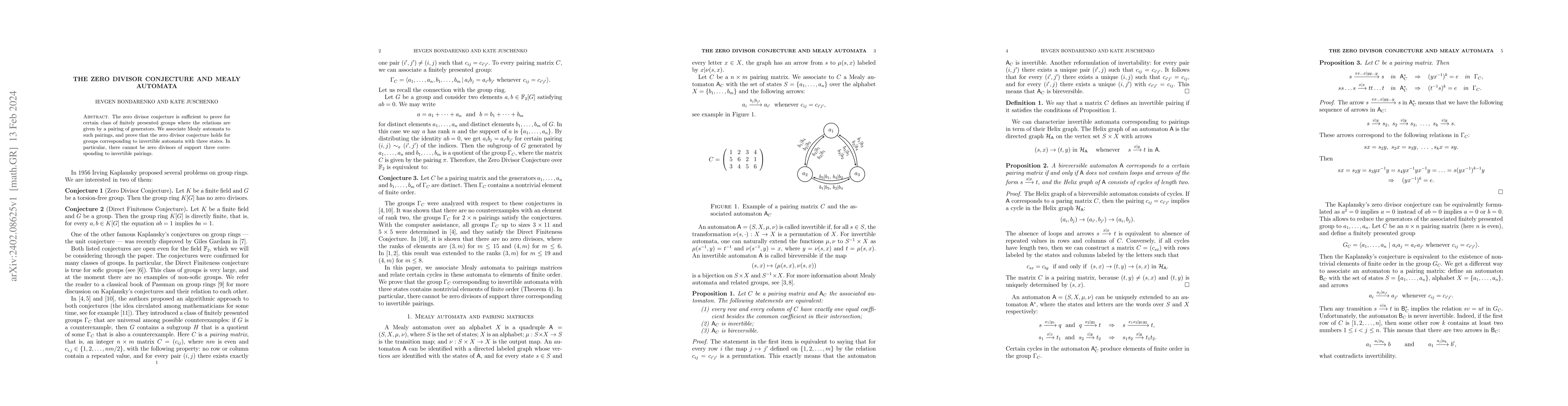 Thumbnail for The zero divisor conjecture and Mealy automata