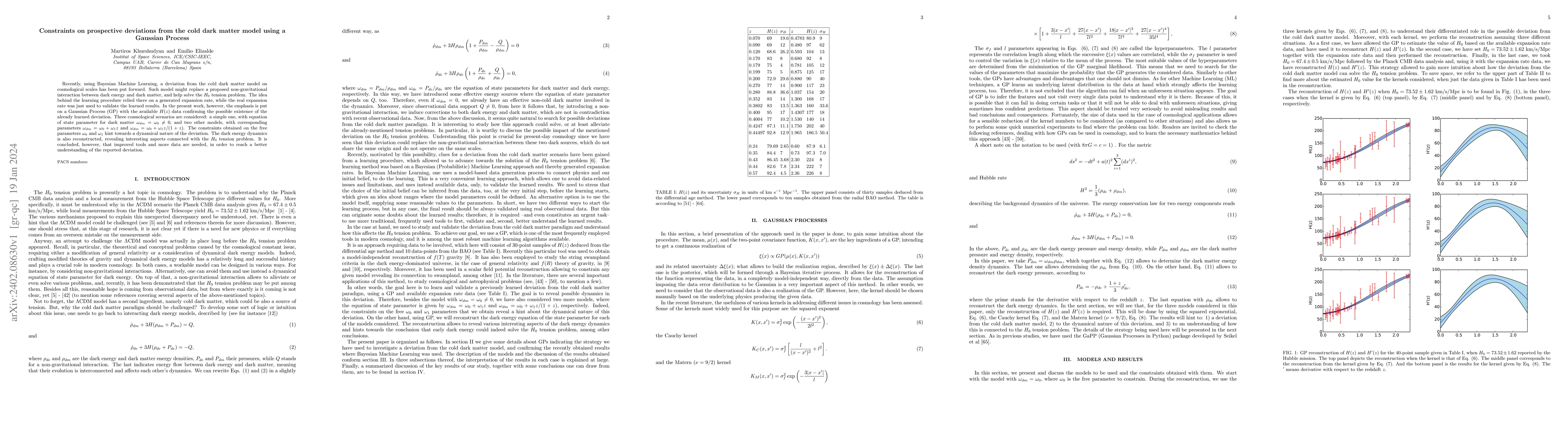 Thumbnail for Constraints on prospective deviations from the cold dark matter model
  using a Gaussian Process