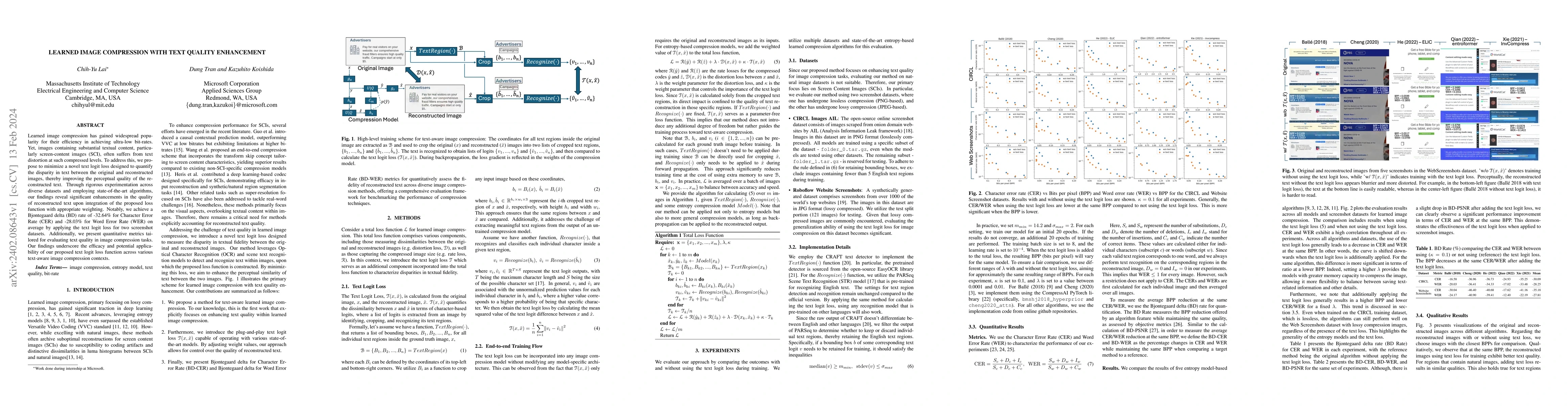Thumbnail for Learned Image Compression with Text Quality Enhancement