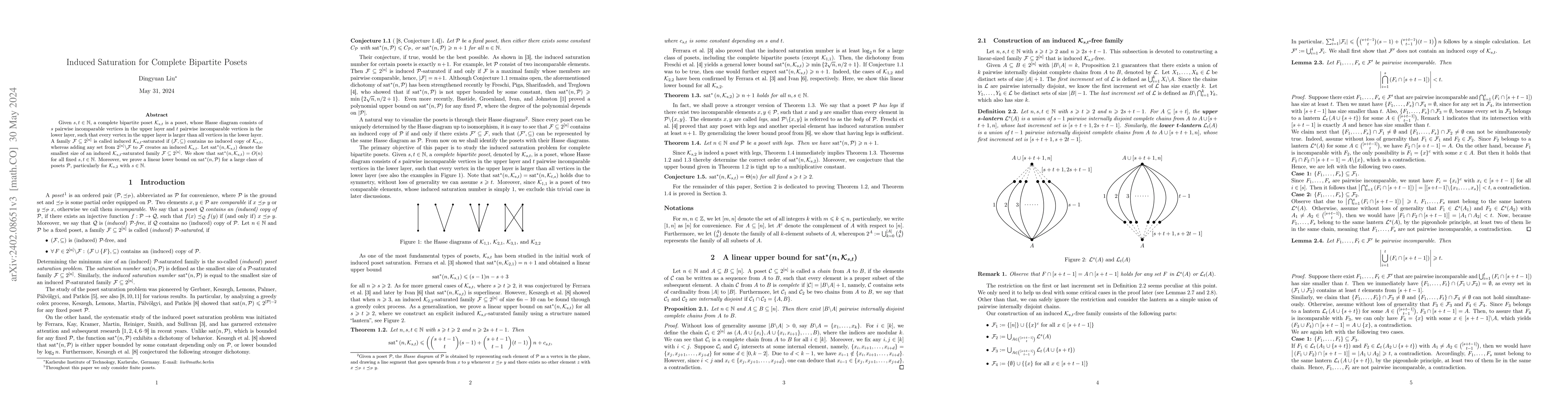 Thumbnail for Induced Saturation for Complete Bipartite Posets
