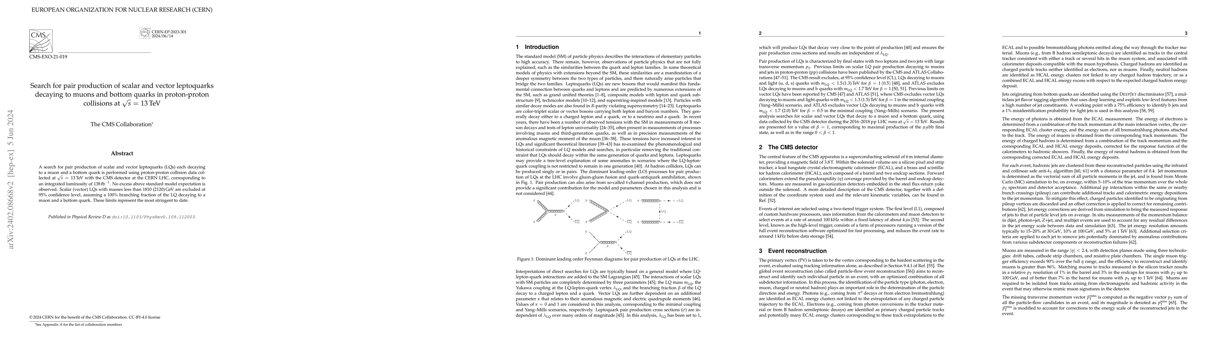 Thumbnail for Search for pair production of scalar and vector leptoquarks decaying to
  muons and bottom quarks in proton-proton collisions at $\sqrt{s}$ = 13 TeV