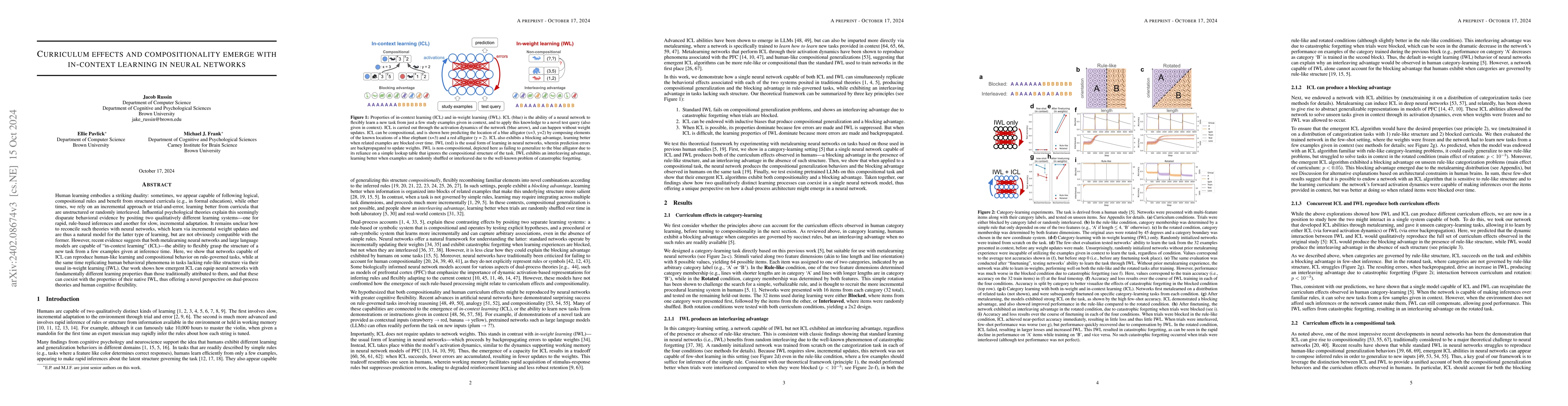 Thumbnail for Human Curriculum Effects Emerge with In-Context Learning in Neural
  Networks
