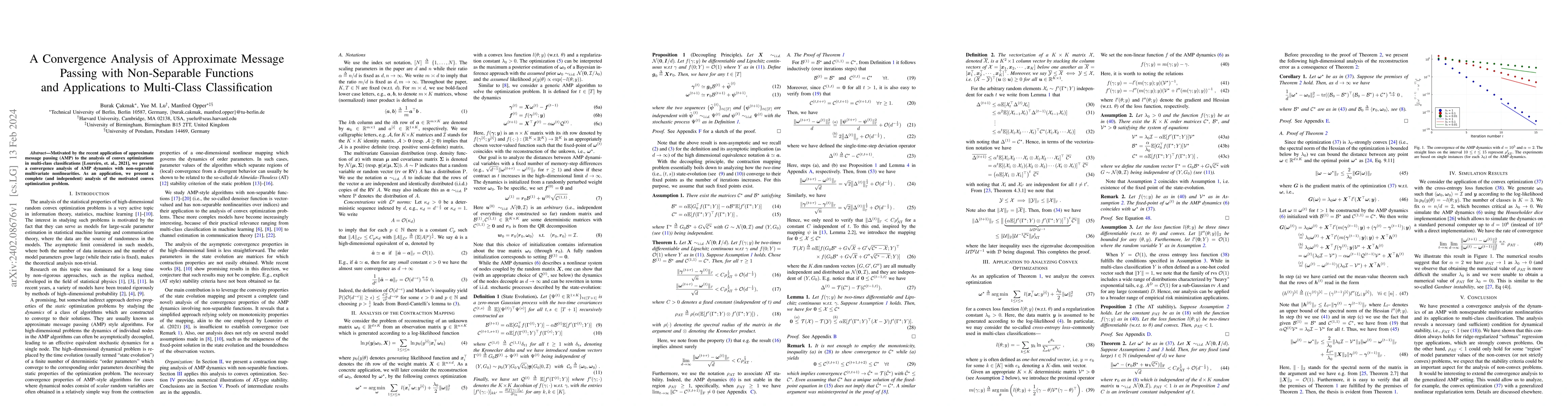 Thumbnail for A Convergence Analysis of Approximate Message Passing with Non-Separable
  Functions and Applications to Multi-Class Classification