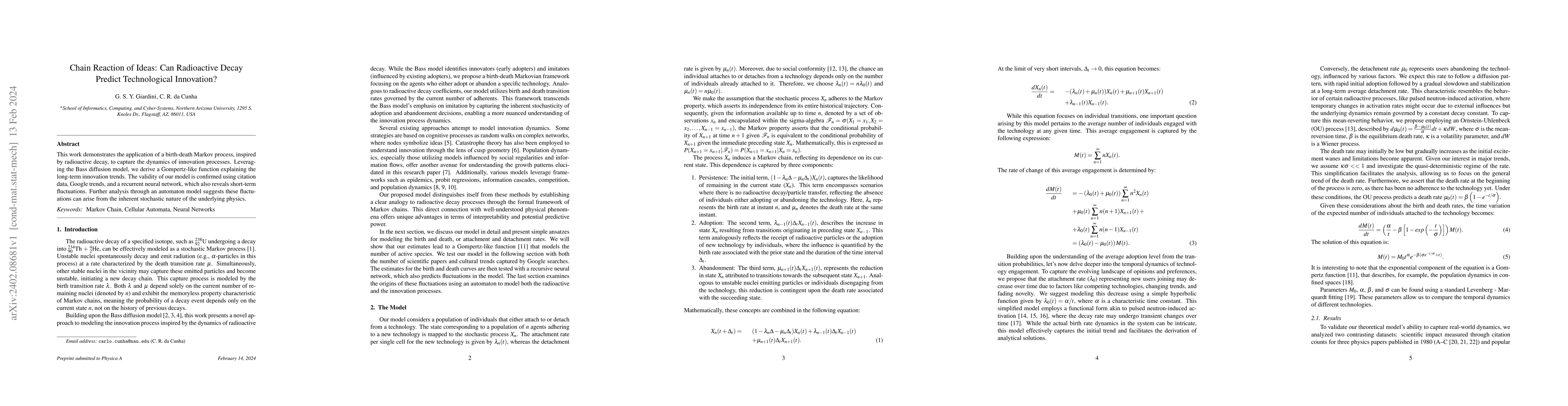Thumbnail for Chain Reaction of Ideas: Can Radioactive Decay Predict Technological
  Innovation?