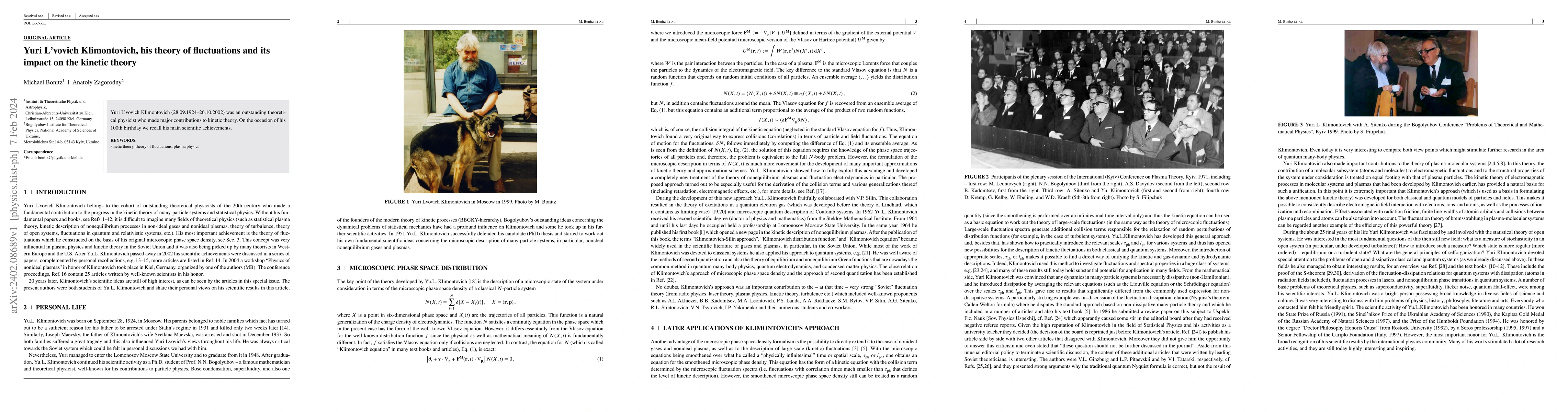 Thumbnail for Yuri Lvovich Klimontovich, his theory of fluctuations and its impact on
  the kinetic theory