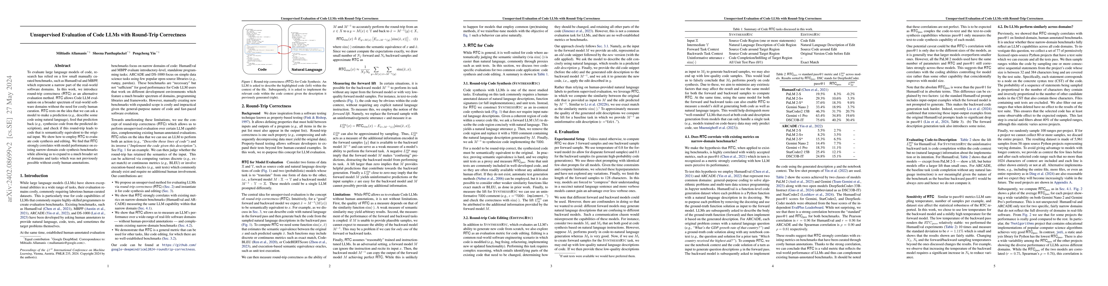 Thumbnail for Unsupervised Evaluation of Code LLMs with Round-Trip Correctness