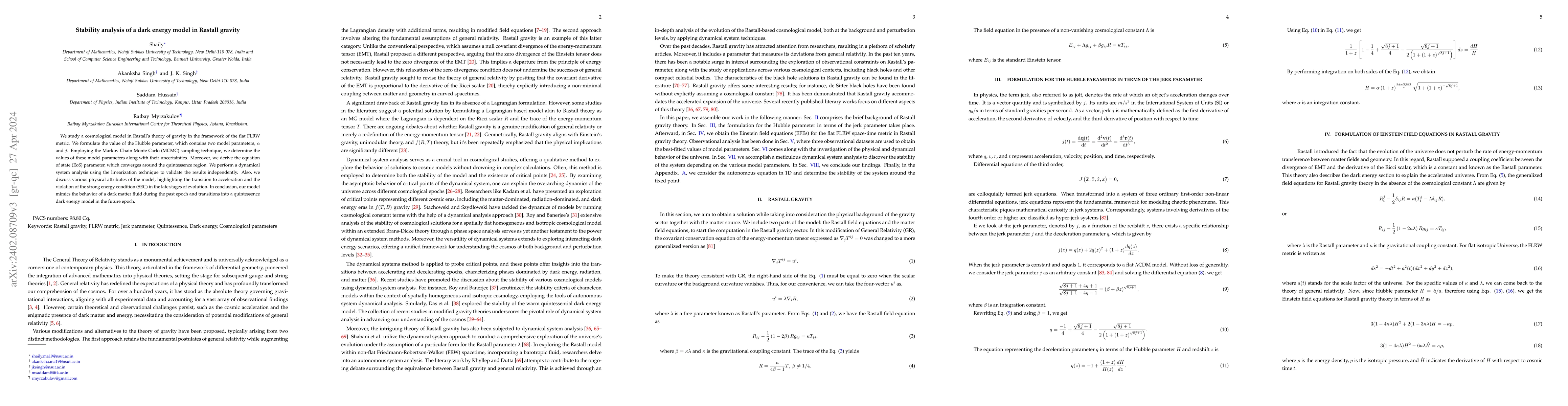 Thumbnail for Stability analysis of a dark energy model in Rastall gravity
