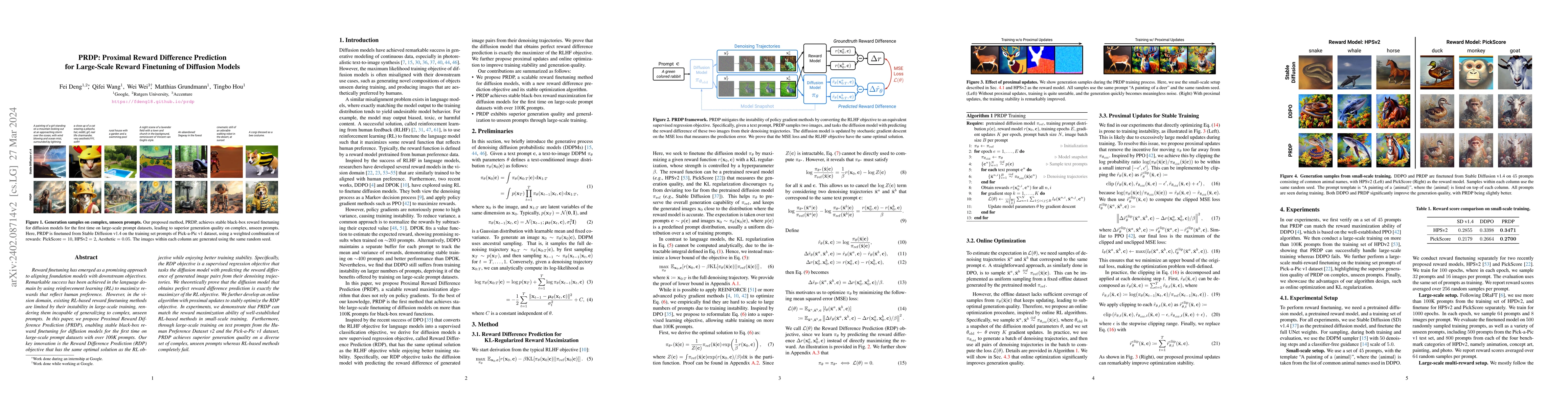 Thumbnail for PRDP: Proximal Reward Difference Prediction for Large-Scale Reward
  Finetuning of Diffusion Models