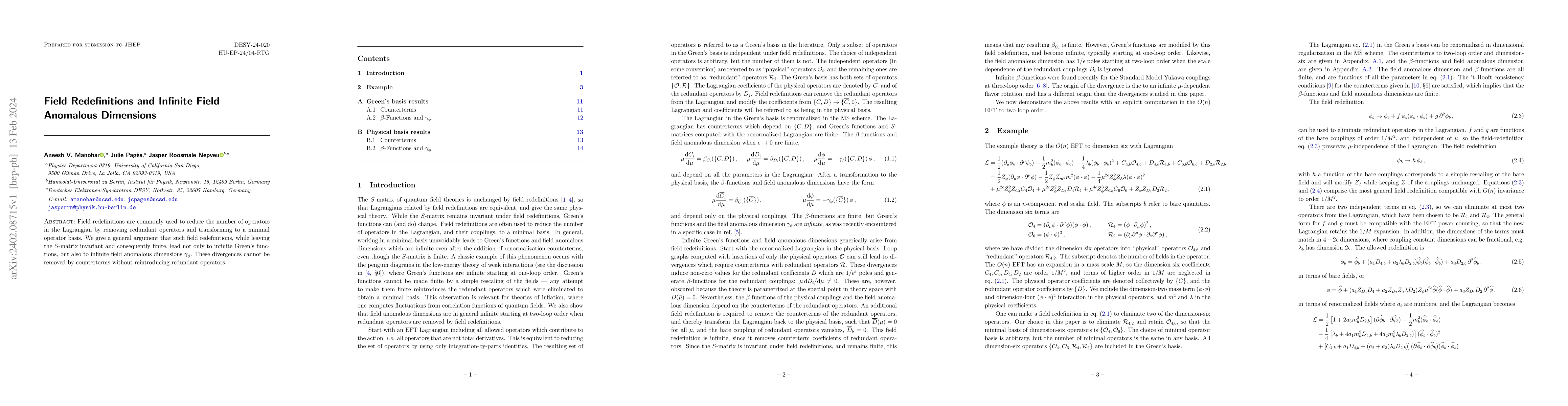 Thumbnail for Field Redefinitions and Infinite Field Anomalous Dimensions