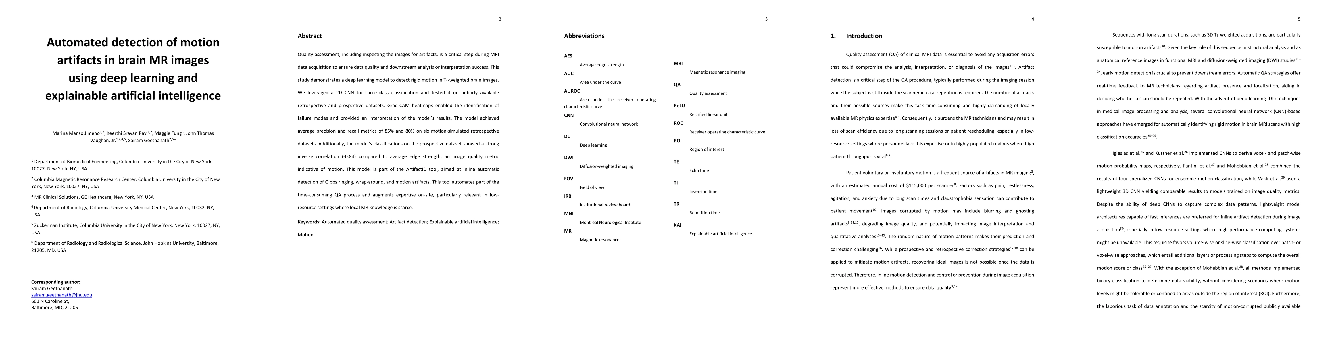 Thumbnail for Automated detection of motion artifacts in brain MR images using deep
  learning and explainable artificial intelligence