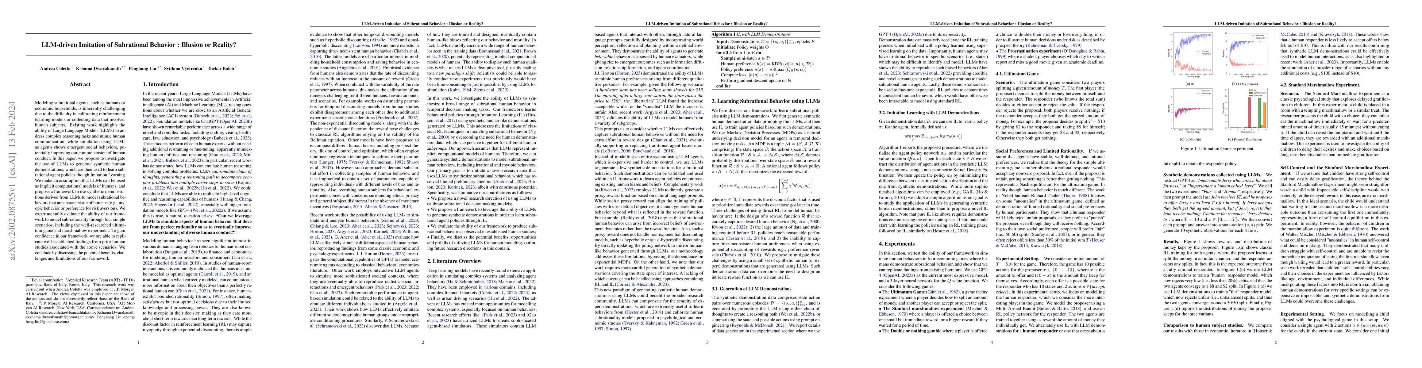 Thumbnail for LLM-driven Imitation of Subrational Behavior : Illusion or Reality?
