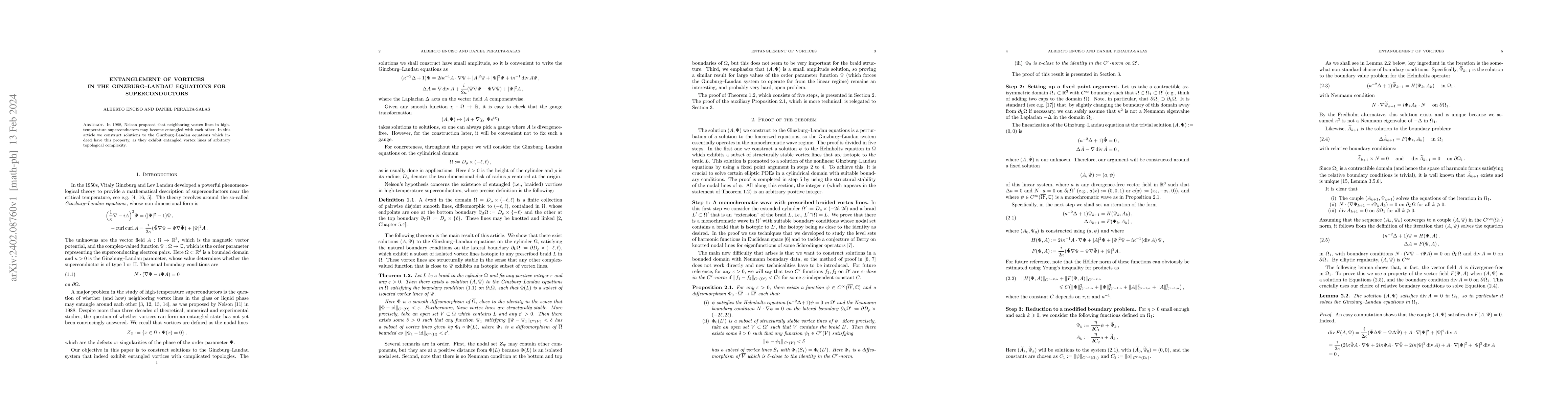 Thumbnail for Entanglement of vortices in the Ginzburg--Landau equations for
  superconductors