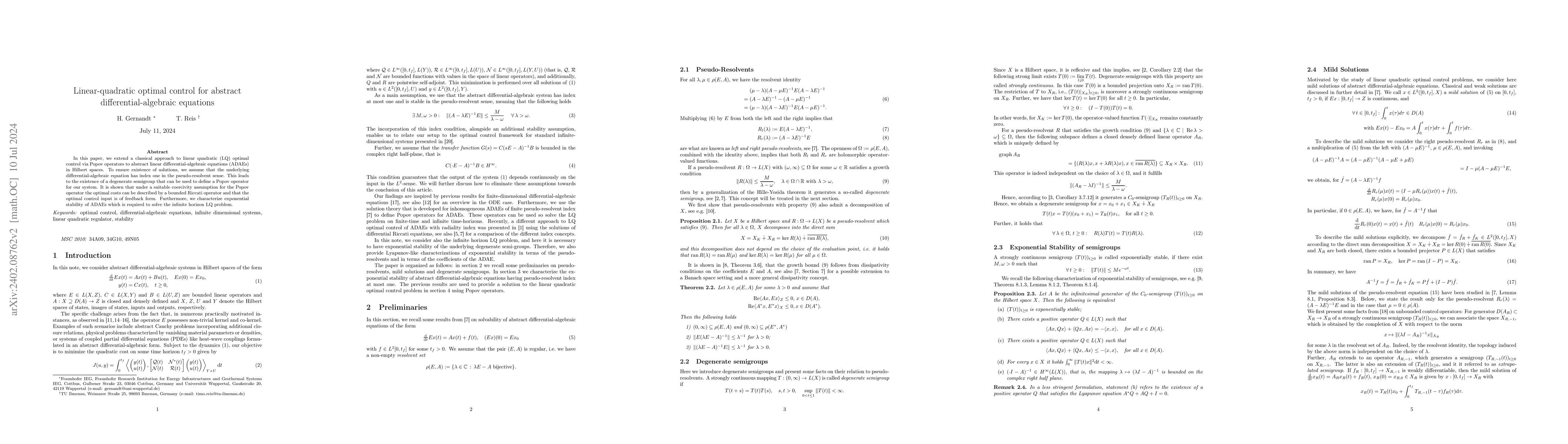 Thumbnail for Linear-quadratic optimal control for abstract differential-algebraic
  equations