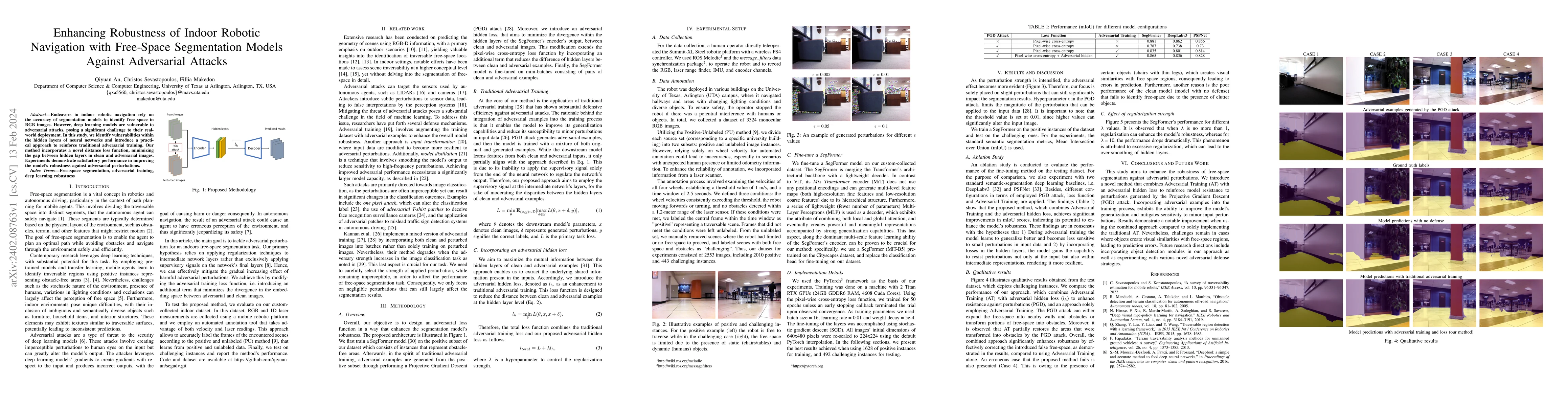 Thumbnail for Enhancing Robustness of Indoor Robotic Navigation with Free-Space
  Segmentation Models Against Adversarial Attacks