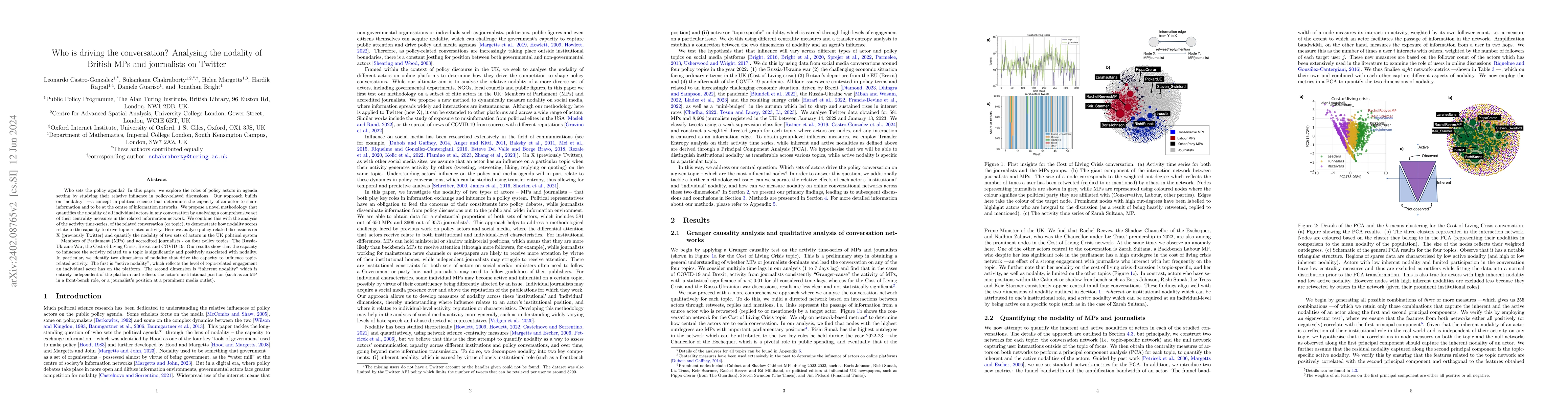 Thumbnail for Who is driving the conversation? Analysing the nodality of British MPs
  and journalists on Twitter
