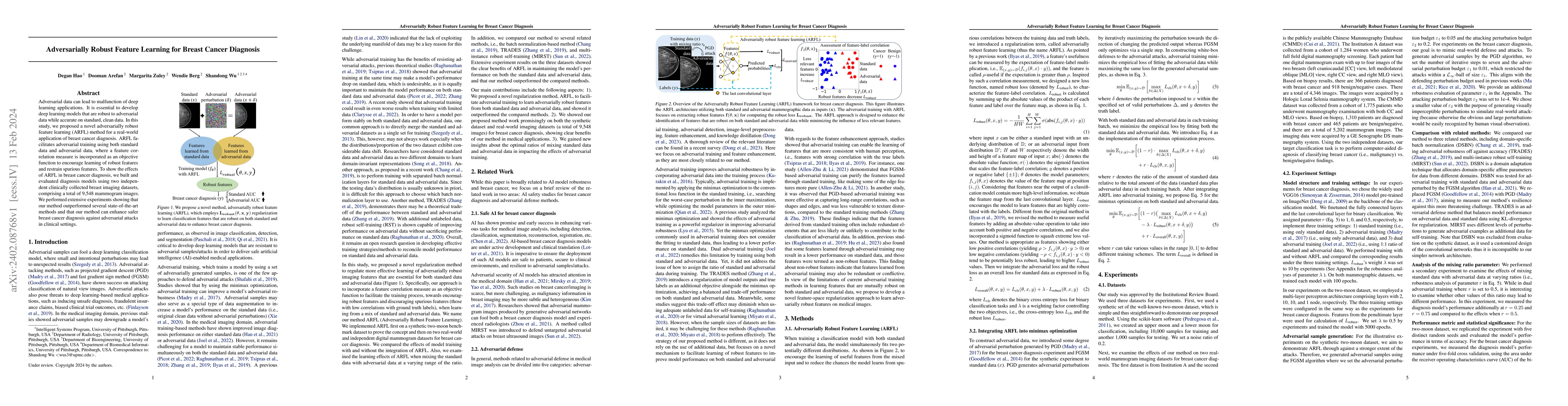 Thumbnail for Adversarially Robust Feature Learning for Breast Cancer Diagnosis